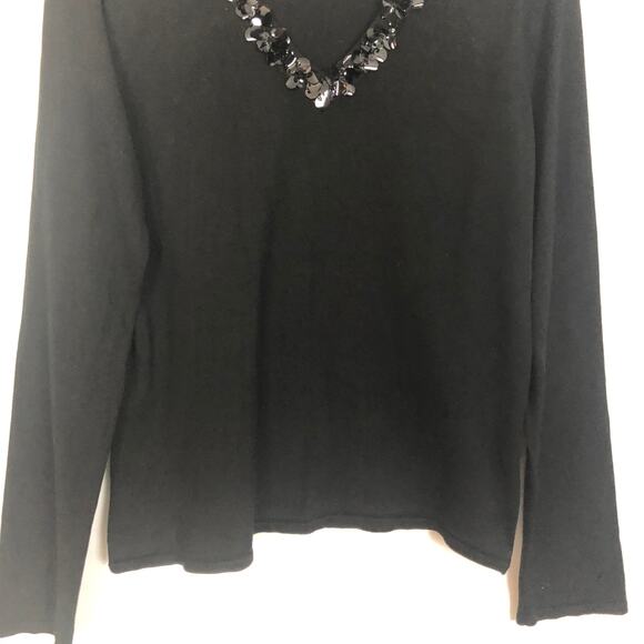 August Silk Blend V-Neck Long Sleeve Black Knit Sweater Size L - Picture 4 of 10